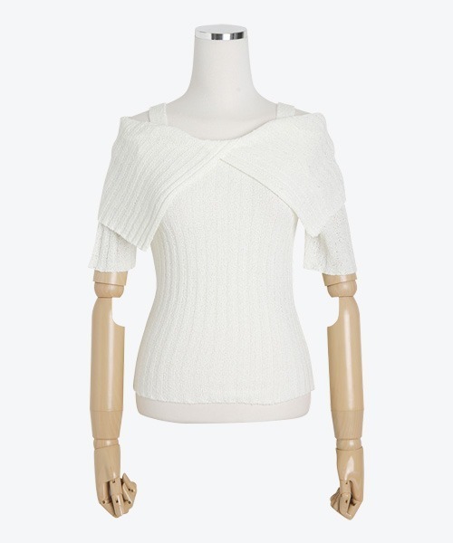 SONA（ソナ）の「SONYUNARA セーラーカラーオフショル半袖ニットトップス（ニット/セーター・レディース・スカイブルー/ブラック/イエロー/アイボリー/コーラル・FREE）」の2枚目の写真