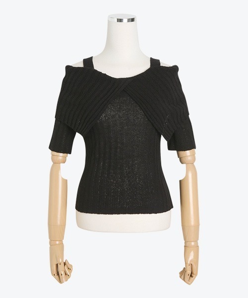 SONA（ソナ）の「SONYUNARA セーラーカラーオフショル半袖ニットトップス（ニット/セーター・レディース・スカイブルー/ブラック/イエロー/アイボリー/コーラル・FREE）」の3枚目の写真