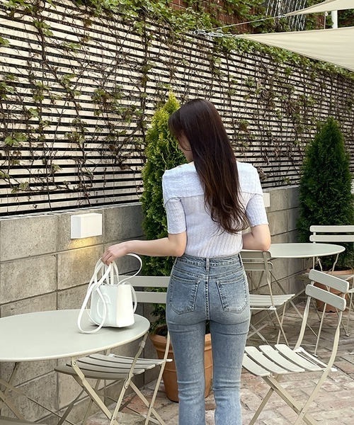 SONA（ソナ）の「SONYUNARA セーラーカラーオフショル半袖ニットトップス（ニット/セーター・レディース・スカイブルー/ブラック/イエロー/アイボリー/コーラル・FREE）」の7枚目の写真