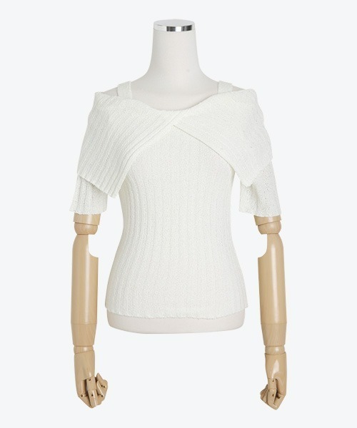 SONA（ソナ）の「SONYUNARA セーラーカラーオフショル半袖ニットトップス（ニット/セーター・レディース・スカイブルー/ブラック/イエロー/アイボリー/コーラル・FREE）」の22枚目の写真