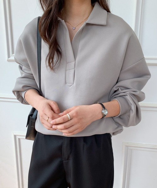 ABITOKYO(アビトーキョー)の「ポロ衿スキッパネックプルオーバー(スウェット・レディース・ホワイト/グレー/ブラック・FREE)」の1枚目の写真