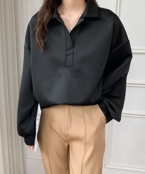 ABITOKYO(アビトーキョー)の「ポロ衿スキッパネックプルオーバー(スウェット・レディース・ホワイト/グレー/ブラック・FREE)」の18枚目の写真