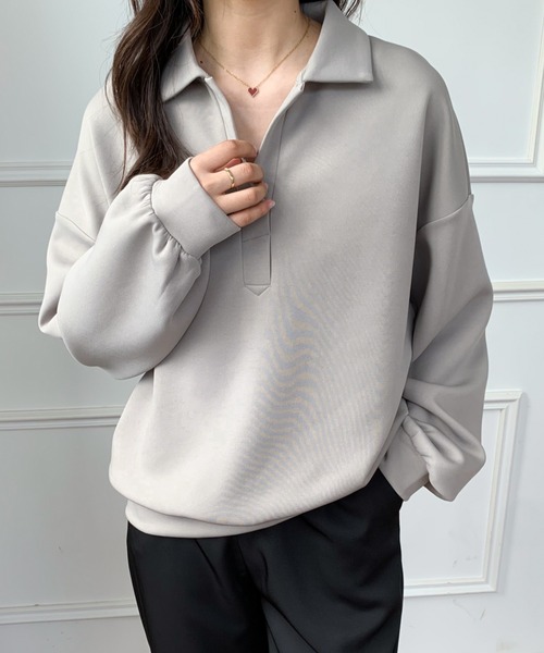 ABITOKYO(アビトーキョー)の「ポロ衿スキッパネックプルオーバー(スウェット・レディース・ホワイト/グレー/ブラック・FREE)」の7枚目の写真