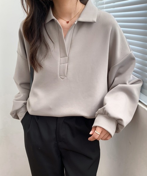 ABITOKYO(アビトーキョー)の「ポロ衿スキッパネックプルオーバー(スウェット・レディース・ホワイト/グレー/ブラック・FREE)」の9枚目の写真