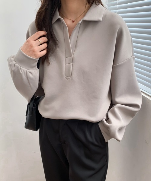 ABITOKYO(アビトーキョー)の「ポロ衿スキッパネックプルオーバー(スウェット・レディース・ホワイト/グレー/ブラック・FREE)」の15枚目の写真