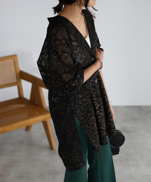 mi via loca（ミヴィアロカ）の「シアー箔レオパードシャツジャケット（テーラードジャケット・レディース・ブラック/オフホワイト・FREE）」の10枚目の写真