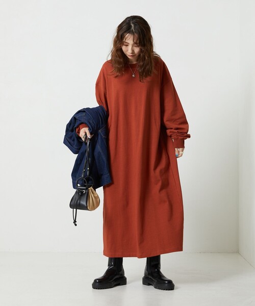 FREAK'S STORE(フリークスストア)の「【限定展開】ビッグロングスリーブTマキシワンピース(ワンピース・レディース・ナチュラル/ブラック/ブラウン/レンガ/マスタード/グリーン/ピンク・フリ-)」の15枚目の写真
