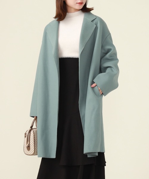 archives（アルシーヴ）の「ニードルパンチミドルコート（チェスターコート・レディース・グリーン/グレイッシュベージュ/アイボリー/ブラック・MEDIUM）」の4枚目の写真