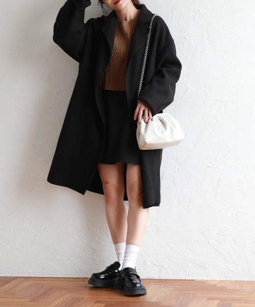 archives（アルシーヴ）の「ニードルパンチミドルコート（チェスターコート・レディース・グリーン/グレイッシュベージュ/アイボリー/ブラック・MEDIUM）」の3枚目の写真