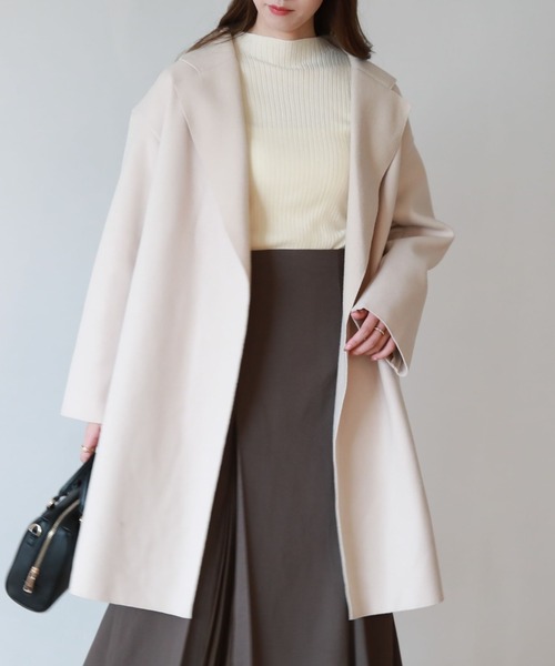 archives（アルシーヴ）の「ニードルパンチミドルコート（チェスターコート・レディース・グリーン/グレイッシュベージュ/アイボリー/ブラック・MEDIUM）」の6枚目の写真