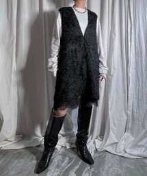 Aresense | provoke/プロヴォ―ク fusa-fusa mini dress/フサフサVネックミニドレス(ワンピース)