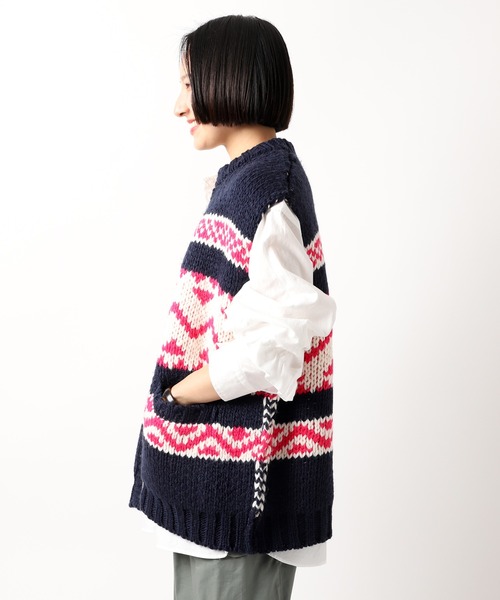 JOINT WORKS（ジョイントワークス）の「カウチンニットベスト（ベスト・レディース・ブラウン系その他/ネイビー・FREE）」の9枚目の写真