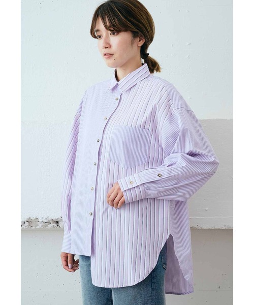 MEDE19F(メデジュウキュウ)の「MEDE19F ミックスストライプシャツ(シャツ/ブラウス・レディース・ブルー/ライトパープル・MEDIUM/LARGE/X-LARGE/XX-LARGE)」の5枚目の写真