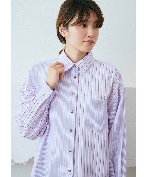 MEDE19F(メデジュウキュウ)の「MEDE19F ミックスストライプシャツ(シャツ/ブラウス・レディース・ブルー/ライトパープル・MEDIUM/LARGE/X-LARGE/XX-LARGE)」の10枚目の写真