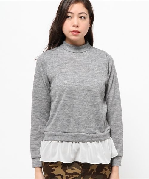 OUTLET(アウトレット)の「【Ciaopanic】AN/ニットソー裾シフォンタートルプルオーバー(Tシャツ/カットソー・レディース・グレー/ホワイト・FREE)」の3枚目の写真