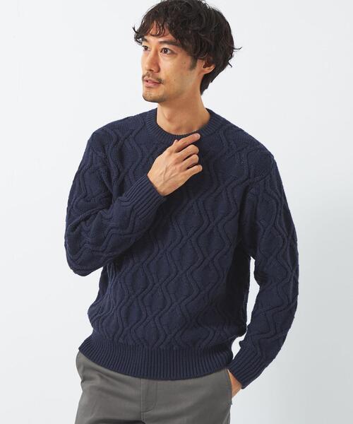 green label relaxing(グリーンレーベルリラクシング)の「ローゲージ アラン クルーネック ニット(ニット/セーター・メンズ・ネイビー/ワインレッド・S/M/XL/L)」の2枚目の写真