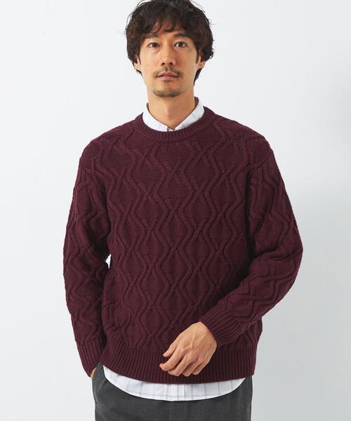 green label relaxing(グリーンレーベルリラクシング)の「ローゲージ アラン クルーネック ニット(ニット/セーター・メンズ・ネイビー/ワインレッド・S/M/XL/L)」の6枚目の写真