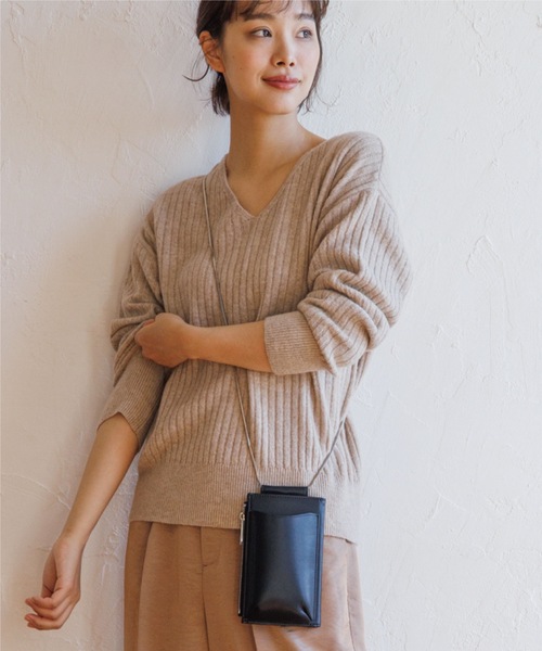 THE SHOP TK （ザ ショップ ティーケー ）の「◆【あったか/顔回りスッキリ】メランジ調リブVニット（ニット/セーター・レディース・アイボリー/黄緑系/ネイビー/ベージュ・12/13）」の9枚目の写真