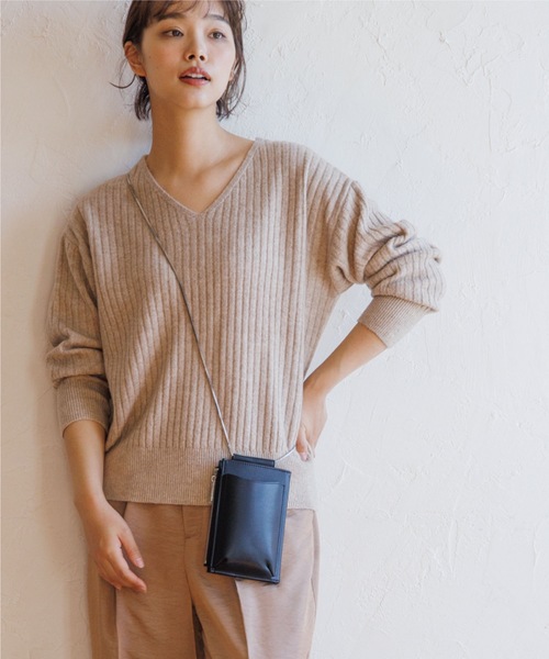 THE SHOP TK （ザ ショップ ティーケー ）の「◆【あったか/顔回りスッキリ】メランジ調リブVニット（ニット/セーター・レディース・アイボリー/黄緑系/ネイビー/ベージュ・12/13）」の10枚目の写真