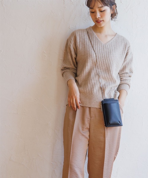 THE SHOP TK （ザ ショップ ティーケー ）の「◆【あったか/顔回りスッキリ】メランジ調リブVニット（ニット/セーター・レディース・アイボリー/黄緑系/ネイビー/ベージュ・12/13）」の12枚目の写真
