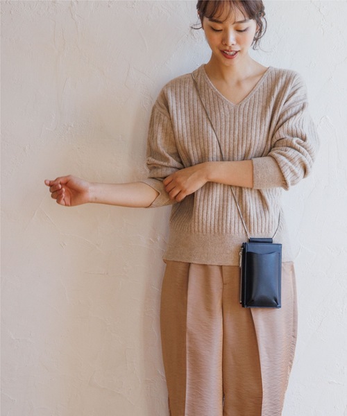 THE SHOP TK （ザ ショップ ティーケー ）の「◆【あったか/顔回りスッキリ】メランジ調リブVニット（ニット/セーター・レディース・アイボリー/黄緑系/ネイビー/ベージュ・12/13）」の13枚目の写真
