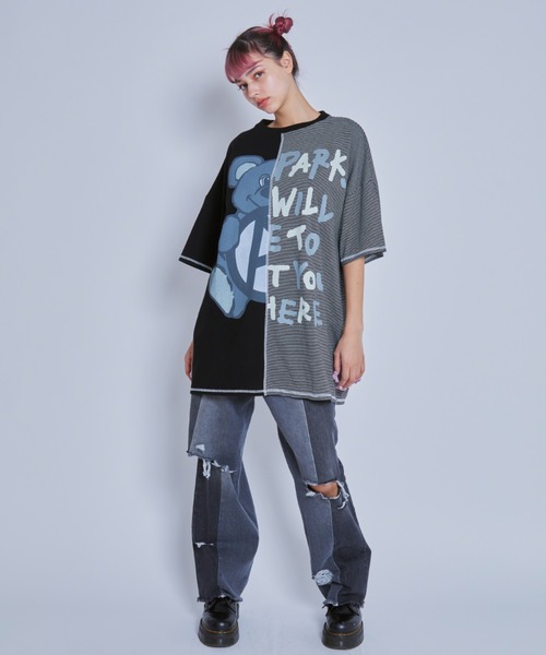 Candy Stripper(キャンディストリッパー)の「ANARCHY BEAR SWITCHED BIG Tシャツ(Tシャツ/カットソー・レディース・オフホワイト/カーキ/ブラック・2)」の6枚目の写真