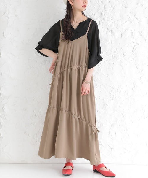 osharewalker(オシャレウォーカー)の「【廃盤】『ドロストギャザーキャミワンピース』(ワンピース・レディース・ブラック/モカ/グリーン・1/2)」の3枚目の写真