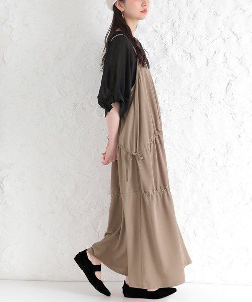 osharewalker(オシャレウォーカー)の「【廃盤】『ドロストギャザーキャミワンピース』(ワンピース・レディース・ブラック/モカ/グリーン・1/2)」の4枚目の写真