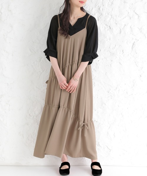 osharewalker(オシャレウォーカー)の「【廃盤】『ドロストギャザーキャミワンピース』(ワンピース・レディース・ブラック/モカ/グリーン・1/2)」の5枚目の写真