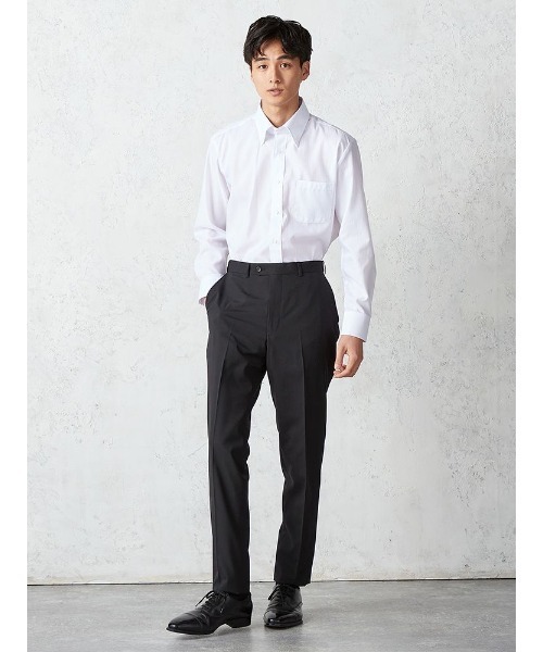 Perfect Suit FActory(パーフェクトスーツファクトリー)の「【形態安定】長袖ワイシャツ ドビー ボタンダウン ホワイト(ビジネスシャツ・メンズ・ホワイト・M/LL/L)」の2枚目の写真