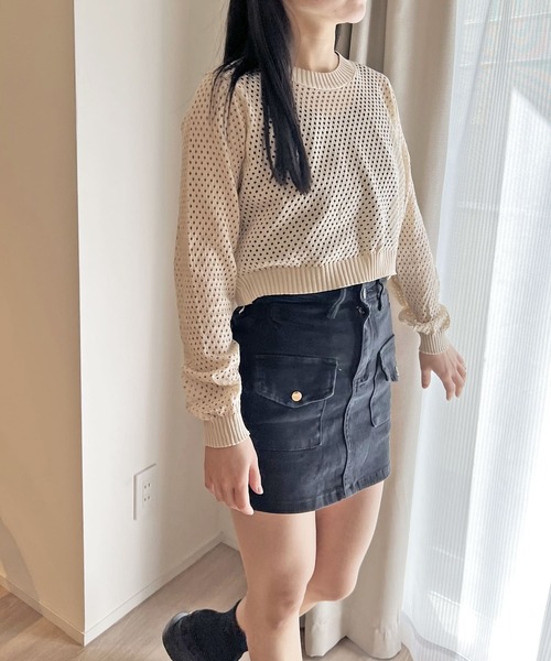 Jewelobe(ジュエローブ)の「透かし編みショートニットプルオーバー(ニット/セーター・レディース・ホワイト/ブラック/カーキ/ベージュ・FREE)」の21枚目の写真