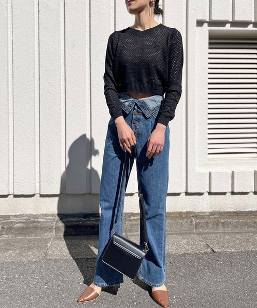 Jewelobe(ジュエローブ)の「透かし編みショートニットプルオーバー(ニット/セーター・レディース・ホワイト/ブラック/カーキ/ベージュ・FREE)」の22枚目の写真