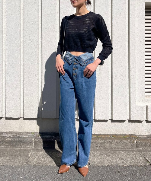 Jewelobe(ジュエローブ)の「透かし編みショートニットプルオーバー(ニット/セーター・レディース・ホワイト/ブラック/カーキ/ベージュ・FREE)」の14枚目の写真