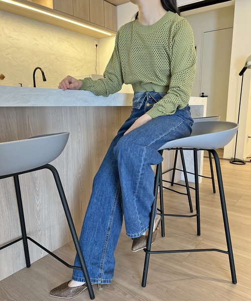 Jewelobe(ジュエローブ)の「透かし編みショートニットプルオーバー(ニット/セーター・レディース・ホワイト/ブラック/カーキ/ベージュ・FREE)」の17枚目の写真