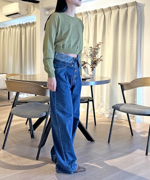 Jewelobe(ジュエローブ)の「透かし編みショートニットプルオーバー(ニット/セーター・レディース・ホワイト/ブラック/カーキ/ベージュ・FREE)」の9枚目の写真