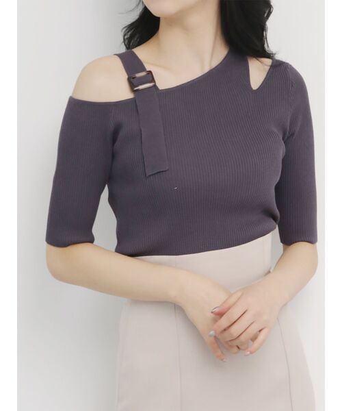 MURUA(ムルーア)の「カッティングハーフスリーブニット(ニット/セーター・レディース・ダークグレー/ネイビー/クリーム・FREE)」の2枚目の写真