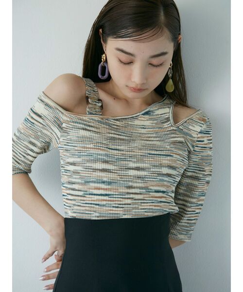 MURUA(ムルーア)の「カッティングハーフスリーブニット(ニット/セーター・レディース・ダークグレー/ネイビー/クリーム・FREE)」の5枚目の写真