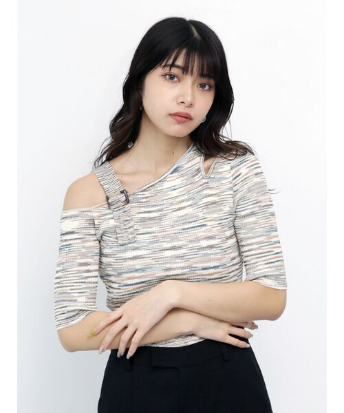 MURUA(ムルーア)の「カッティングハーフスリーブニット(ニット/セーター・レディース・ダークグレー/ネイビー/クリーム・FREE)」の8枚目の写真