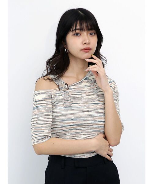 MURUA(ムルーア)の「カッティングハーフスリーブニット(ニット/セーター・レディース・ダークグレー/ネイビー/クリーム・FREE)」の13枚目の写真