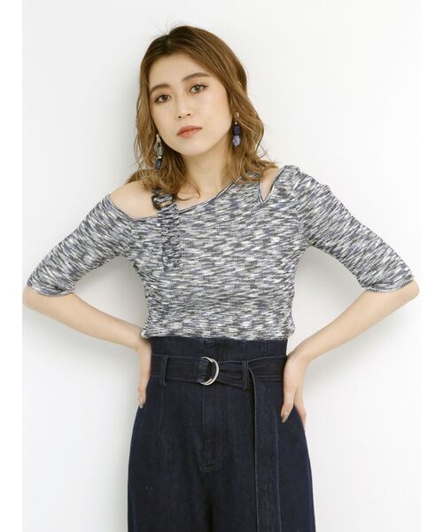 MURUA(ムルーア)の「カッティングハーフスリーブニット(ニット/セーター・レディース・ダークグレー/ネイビー/クリーム・FREE)」の7枚目の写真