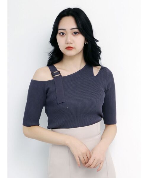 MURUA(ムルーア)の「カッティングハーフスリーブニット(ニット/セーター・レディース・ダークグレー/ネイビー/クリーム・FREE)」の15枚目の写真
