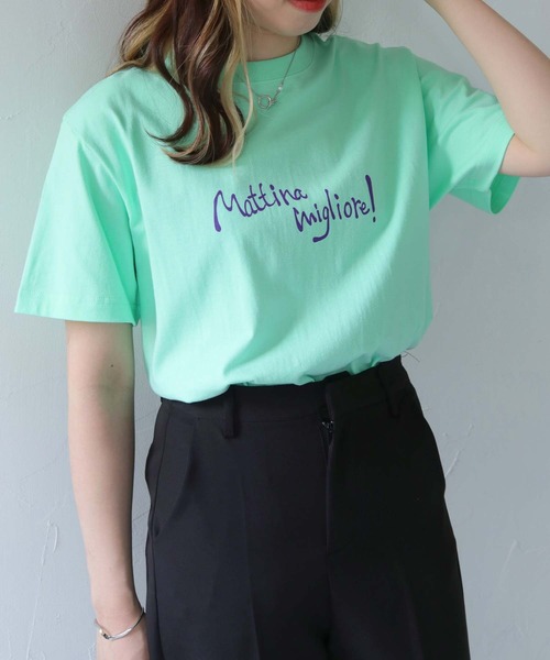 HER CLOSET(ハークローゼット)の「【shemoshelly】WEB限定MattinaロゴTシャツ(Tシャツ/カットソー・レディース・ブラック/ライトグリーン/ホワイト/ライトイエロー・M/S/L)」の21枚目の写真