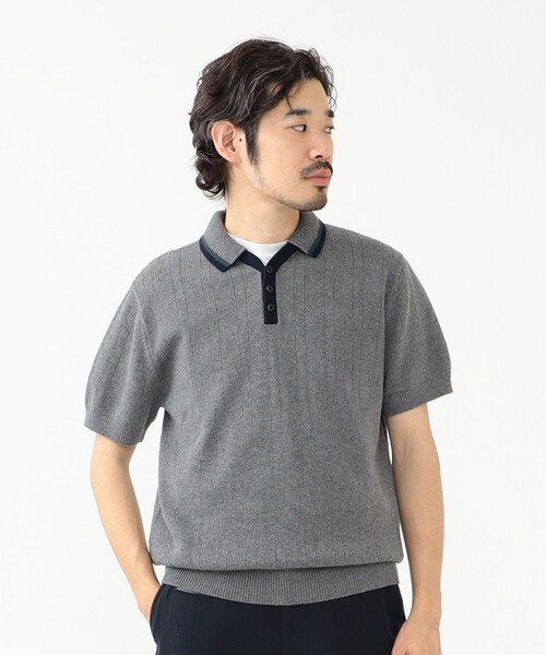 BEAMS PLUS(ビームスプラス)の「BEAMS PLUS / リネン コットン スキッパー ニット ポロシャツ(ポロシャツ・メンズ・グレー/ネイビー・S/M/L/XL)」の7枚目の写真