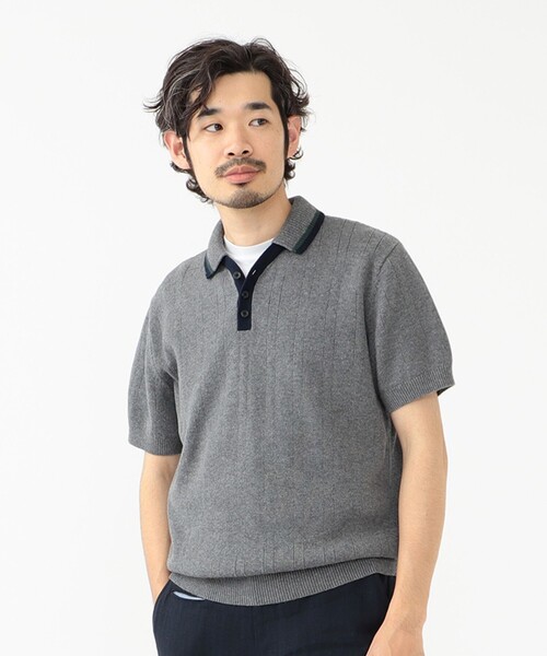BEAMS PLUS(ビームスプラス)の「BEAMS PLUS / リネン コットン スキッパー ニット ポロシャツ(ポロシャツ・メンズ・グレー/ネイビー・S/M/L/XL)」の8枚目の写真