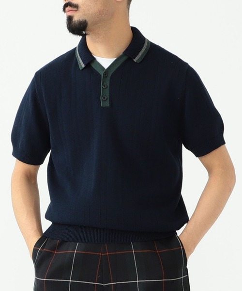 BEAMS PLUS(ビームスプラス)の「BEAMS PLUS / リネン コットン スキッパー ニット ポロシャツ(ポロシャツ・メンズ・グレー/ネイビー・S/M/L/XL)」の2枚目の写真