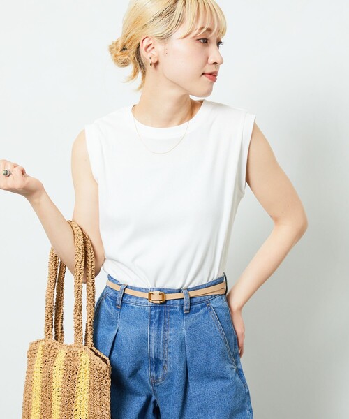 FREAK'S STORE(フリークスストア)の「【限定展開】MINT ノースリーブTシャツ(抗菌防臭・接触冷感)(Tシャツ/カットソー・レディース・ブルー/オフホワイト/ブラック/ピンク/グリーン/パープル・MEDIUM/SMALL/LARGE)」の2枚目の写真