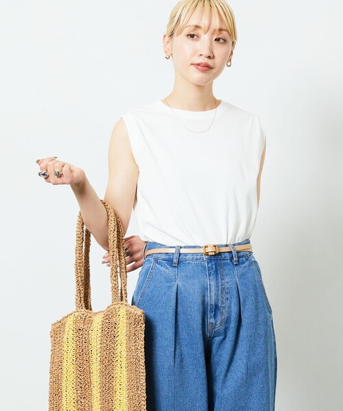 FREAK'S STORE(フリークスストア)の「【限定展開】MINT ノースリーブTシャツ(抗菌防臭・接触冷感)(Tシャツ/カットソー・レディース・ブルー/オフホワイト/ブラック/ピンク/グリーン/パープル・MEDIUM/SMALL/LARGE)」の8枚目の写真
