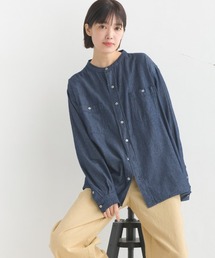 ユニセックスシャンブレーバンドカラーシャツ