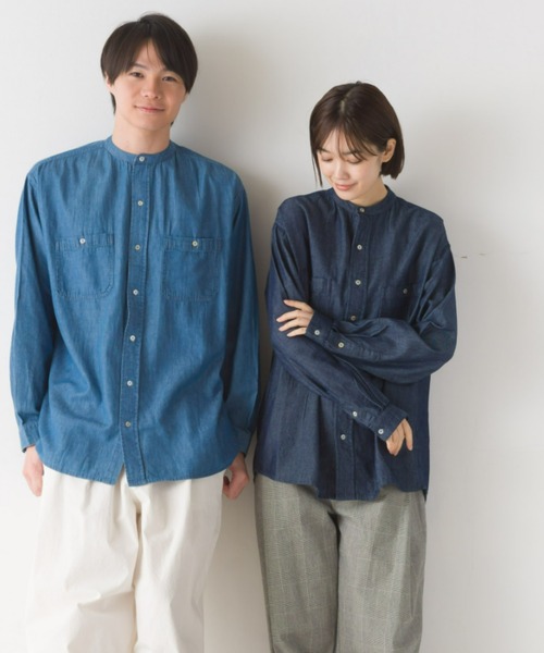 OMNES（オムネス）の「ユニセックスシャンブレーバンドカラーシャツ（シャツ/ブラウス・レディース・インディゴブルー/ブルー系その他・LARGE/MEDIUM/XX-LARGE/X-LARGE）」の11枚目の写真
