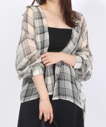 チェック柄シアーシースルーシフォンシャツブラウス レディース
